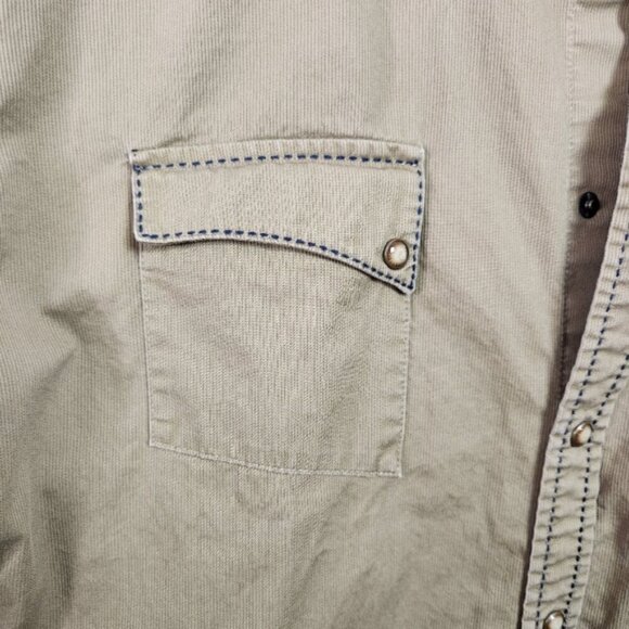 Twenty X Tan Corduroy Pearl Snap Western Button Down Shirt Slim Fit Mens XXL - Picture 9 of 14